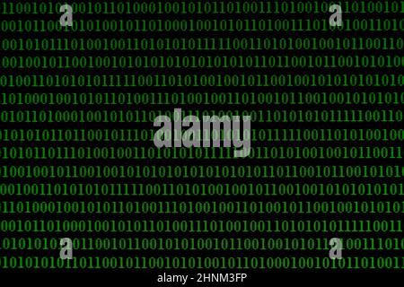 Binary Code on a monitor, seamless reapeating binary code with green text on black background. Stock Photo