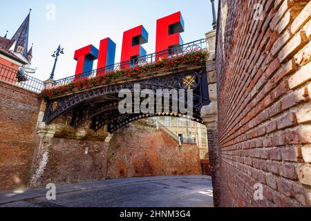 The Bridge of Lies and Casa Artelor in Sibiu Hermannstadt, Transylvania,  Romania Stock Photo - Image of cityscape, bridge: 183384176