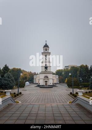 The bell tower near the Metropolitan Cathedral Nativity of the Lord in Chisinau, Moldova. Historical and architectural landmark of the capital city Stock Photo