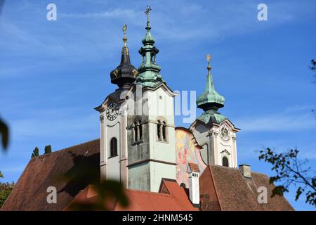 Silhouette der Stadt Steyr (Oberösterreich, Österreich) - Silhouette of the city of Steyr (Upper Austria, Austria) Stock Photo