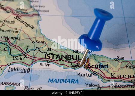 A pin on  Istanbul in a city map. Stock Photo