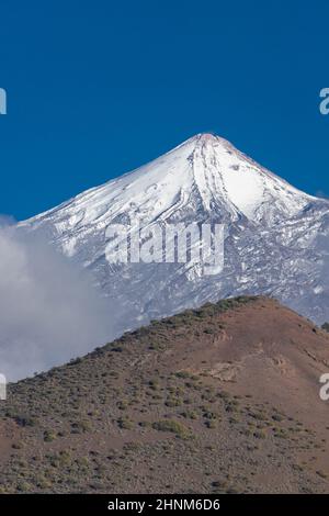 Snow on the summit of Mount Teide, Tenerife, Canary Islands Stock Photo