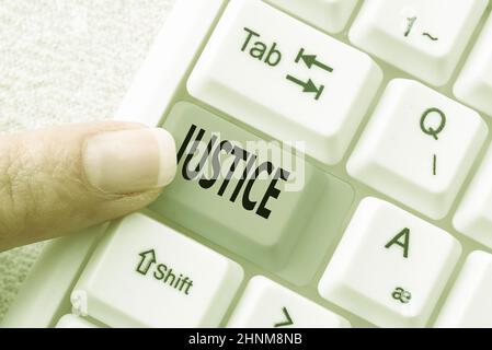 Conceptual caption Justice, Internet Concept impartial adjustment of conflicting claims or assignments Abstract Typing Presentation Message, Retyping Stock Photo