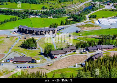 Ski lift panorama Norway, Hemsedal Skicenter in Hemsedalis, Viken. Stock Photo