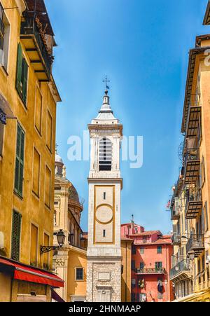 Belltower of the baroque Nice Cathedral, Cote d'Azur, France Stock Photo