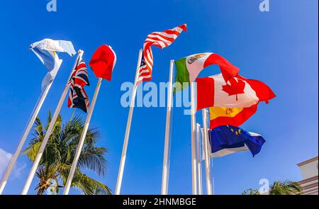 Flags of many countries like spain united states canada Mexico. Stock Photo