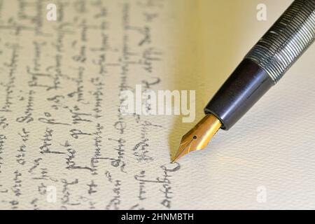 Fountain Pen Paper Ink Text White Background Closeup Stock Photo by  ©mizar_219842 358381964