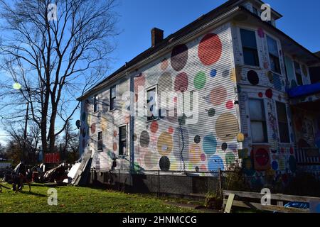 The Heidelberg Project on Heidelberg St, created by Tyree Guyton & family in the McDougall-Hunt neighbourhood of Detroit, Michigan, USA. Stock Photo