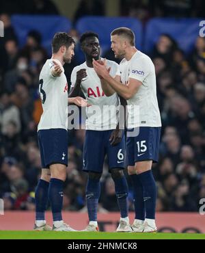 London, UK. 23rd Jan, 2022. Ben Davies, Davinson Sanchez of Spurs & Eric Dier of Spurs during the Premier League match between Chelsea and Tottenham Hotspur at Stamford Bridge, London, England on 23 January 2022. Photo by Andy Rowland. Credit: PRiME Media Images/Alamy Live News Stock Photo