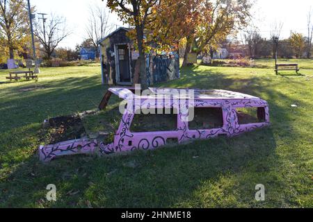 The Heidelberg Project on Heidelberg St, created by Tyree Guyton & family in the McDougall-Hunt neighbourhood of Detroit, Michigan, USA. Stock Photo