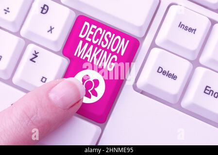 Conceptual display Decision Making, Business showcase The act of deciding between two or more possibilities Typing Difficult Program Codes, Writing Ne Stock Photo