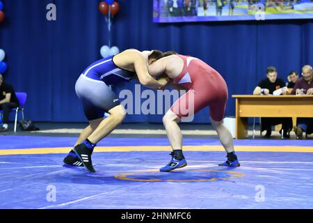 Orenburg, Russia - October 25-26, 2017: Boys compete in sports wrestling Stock Photo