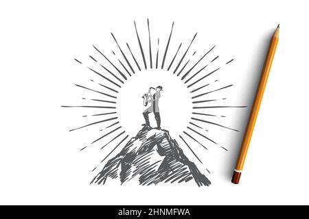 Music, jazz, superstar, talent, saxophone concept. Hand drawn musician playing with saxophone concept sketch. Isolated vector illustration. Stock Photo