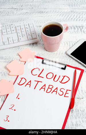 Text showing inspiration Cloud Database, Word Written on optimized or built for a virtualized computing environment Typing New Ideas Business Planning Stock Photo