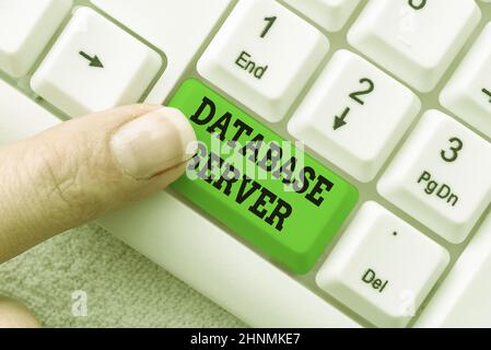 Text sign showing Database Server, Word Written on uses a database application that provides database services Abstract Recording List Of Online Shop Stock Photo