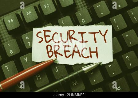 Text caption presenting Security Breach, Internet Concept incident that results in unauthorized access of data Creating Online Journals, Typing New Ar Stock Photo