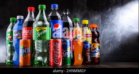 Bottles of global soft drink brands including products of Coca Cola ...