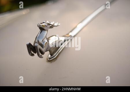 Volga retro car. Beige old automobile wallpaper Stock Photo