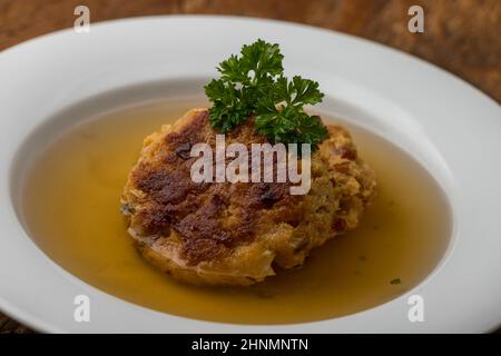 austrian cheese dumpling in broth Stock Photo