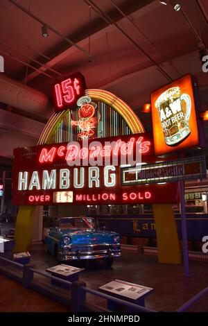 A 1960 McDonald's sign from Madison Heights, Michigan, displayed at the Henry Ford Museum of American Innovation, Detroit, Michigan, USA. Stock Photo