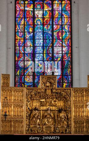 The main altar of St. Mary’s Church in Gdansk. Stock Photo