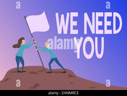 Writing displaying text We Need You, Conceptual photo asking someone to work together for certain job or target Man And Woman Drawing Standing Setting Stock Photo