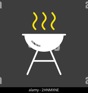 Grill BBQ cookout vector glyph icon on dark background. Graph symbol for cooking web site and apps design, logo, app, UI Stock Photo