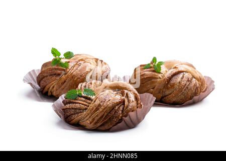 Buns  with cinnamon isolated on white Stock Photo