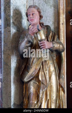 Saint John, statue on the altar of Saint Valentine in the parish church Visitation of the Virgin Mary in Vinagora, Croatia Stock Photo