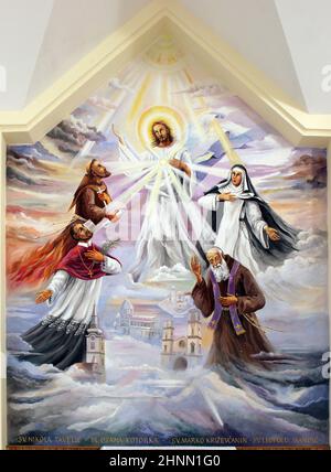 Ascension of Christ with Croatian Saints and Blesseds, author Marijan Jakubin, Church of St. Anne in Bjelovar, Croatia Stock Photo