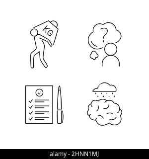 Psychotherapy and psychology line icon set. Simple thin outline pictogram collection. Mental health elements. Anxiety, group therapy, mood disorder, d Stock Photo
