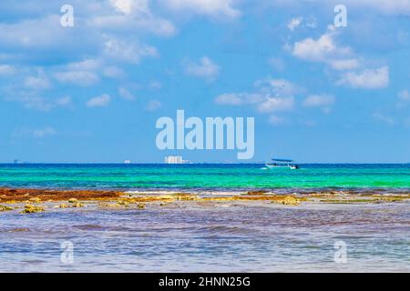 Boats yachts between Cozumel island and Playa del Carmen Mexico. Stock Photo