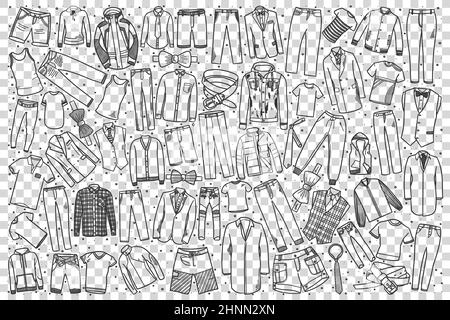 Hand drawn men's clothing vector doodle set background Stock Photo - Alamy