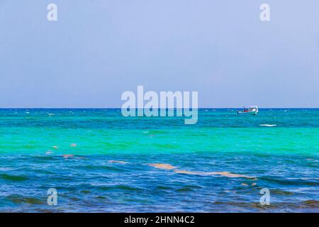 Boats yachts between Cozumel island and Playa del Carmen Mexico. Stock Photo