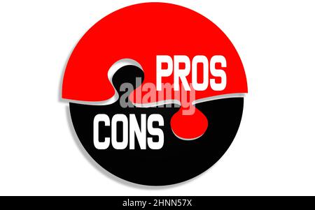 Pros and cons word on round puzzle, 3D rendering Stock Photo