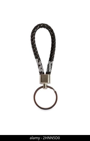 black leather rope keychain isolated on white background Stock Photo