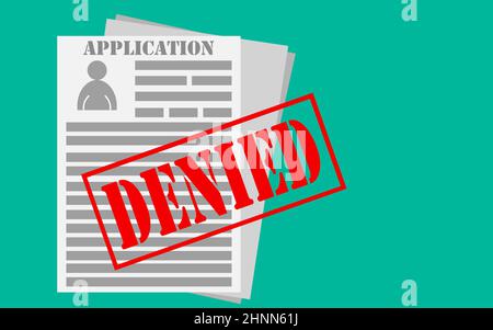 Denied stamp with application document, 3D rendering Stock Photo