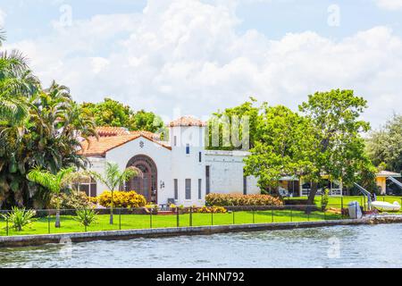 Luxurious waterfront home  in Fort Lauderdale seen from the canal Stock Photo