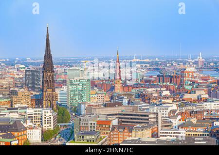 cityscape of Hamburg from the famous tower Michaelis Stock Photo