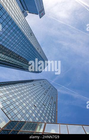 twin towers of headquarter of Deutsche Bank in Frankfurt, Germany. Stock Photo