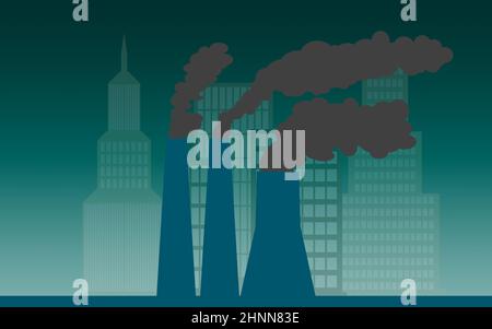 City and industry with air pollution, 3D rendering Stock Photo