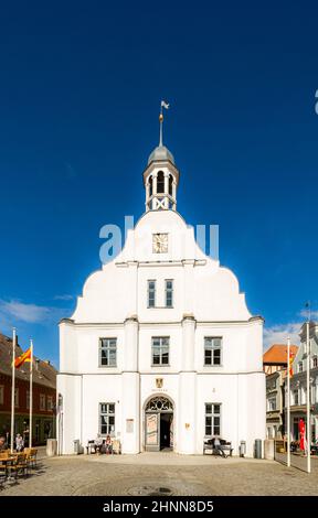 famous historic town hall facade in Wolgast Stock Photo