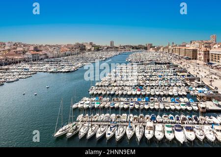 Aerial panoramic view on old port in Marseille