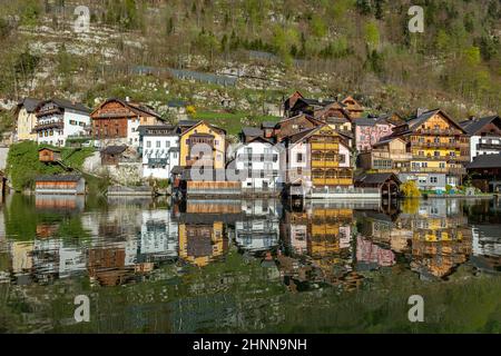 Hallstatt town with traditional wooden houses Stock Photo