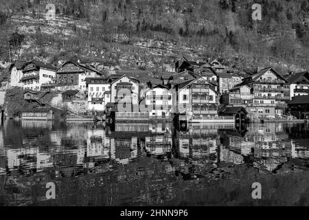 Hallstatt town with traditional wooden houses Stock Photo