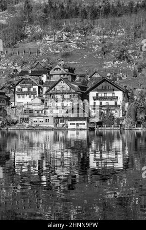 Hallstatt town with traditional wooden houses Stock Photo