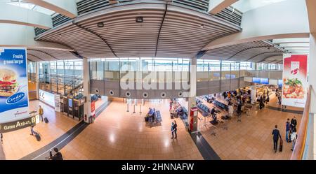 view to  gate in Terminal 2 in Hamburg, Germany. Terminal 2 was completed in 1993 and houses Lufthansa and other Star Alliance partners Stock Photo