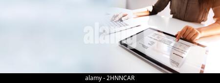 E Invoice On Laptop. Online Electronic Bill Management Stock Photo