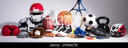 Sport Equipment Gear And Accessories. Various Summer Games Stock Photo