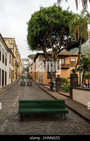 ICOD DE LOS VINOS, TENERIFE - JULY 09, 2021: Streets of an old town on the Atlantic coast. Stock Photo